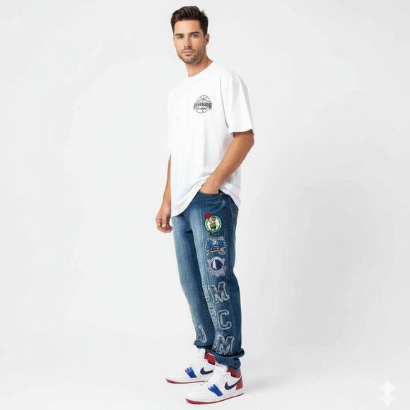 NBA UNK Vintage Denim Jeans Sz 40 Team Logo Patch - Picture 2 of 11